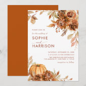 焦橙色パンプキン オートム フラワーフェス 秋のウェディング 招待状 (正面/裏面)