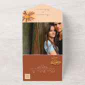 焦橙色フラワーボヘミアウェディング オールインワン招待状 (外側)