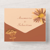 焦橙色フラワーボヘミアウェディング オールインワン招待状 (裏面)