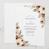 焦橙色ペイントの花のウェディング 招待状 (正面/裏面)