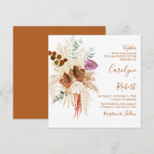 焦橙色ボヘミアンパンパスグラススクエア結婚式 招待状 (正面/裏面)