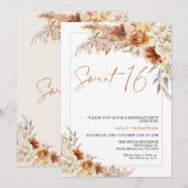焦橙色ボーホーパンパスグラス 16歳の誕生日 招待状 (正面/裏面)