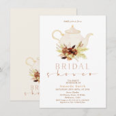 焦橙色ボーホー フラワー ティーパーティー ブライダル シャワー 招待状 (正面/裏面)