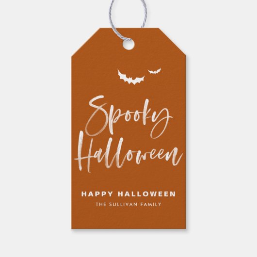 焦橙色モダンなハロウィン ブラシカリグラフィー ギフトタグ (正面)