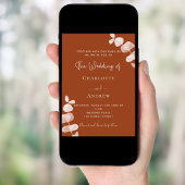 焦橙色ユーカリのQRコードが詳細な結婚式 招待状