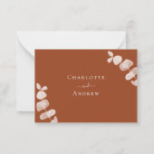 焦橙色ユーカリ結婚式返信ハガキ ノートカード (裏面)