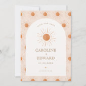 焦橙色太陽復古波西米亞風格保存日期二維碼 セーブザデート (正面)