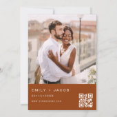 焦橙色婚礼极简主义二维码 招待状 (裏面)