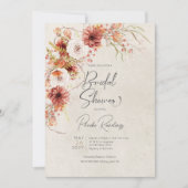 焦橙色與奶油波西米亞風花卉婚前派對邀請函 招待状 (正面)