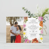 焦橙色花卉定制照片婚礼 招待状 (スタンド正面)