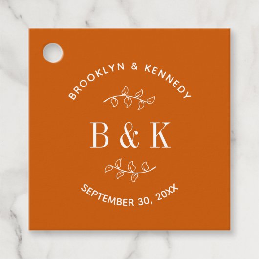 焦橙色花卉植物婚礼情侣姓名 フェイバータグ (正面)
