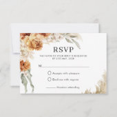 焦橙色花卉潘帕斯草波西米亚婚礼 出欠カード (正面)