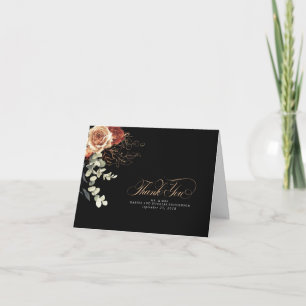 焦橙色花卉 黑色婚礼感谢卡 サンキューカード