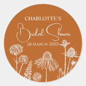 焦橙色野生花卉素描婚前派对 ラウンドシール (正面)