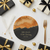 焦橙色金ラメ水彩大理石 ペーパープレート