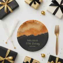 焦橙色金ラメ水彩大理石