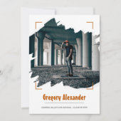 焦橙色 エッジー アブストラクト ブラシストローク フォト 招待状 (正面)