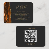 焦橙色 ゴールド アゲート ダーク ウェディング QR コード RSVP エンクロージャーカード (正面/裏面)