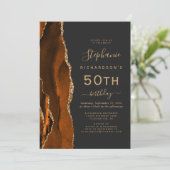 焦橙色 ゴールド アゲート ダーク 50歳の誕生日パーティー 招待状 (スタンド正面)
