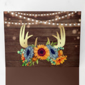 焦橙色 ネイビー ひまわり 鹿の角 木製 ウェディング 三つ折り招待状 (内部最初)