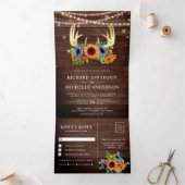 焦橙色 ネイビー ひまわり 鹿の角 木製 ウェディング 三つ折り招待状 (内部)