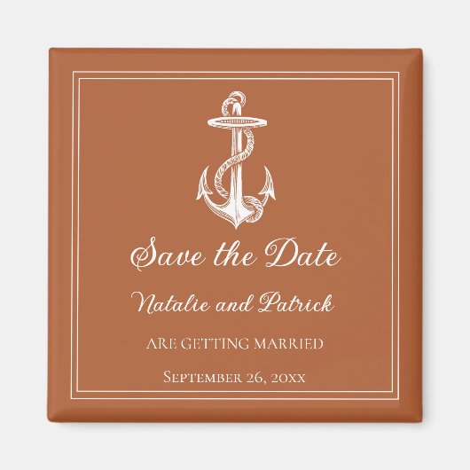 焦橙色 ネイビー アンカー セーブ・ザ・デート マグネット (正面)