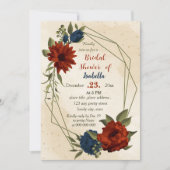 焦橙色 ネイビー 花卉 ボタニカル ブライダル シャワー 招待状 (正面)
