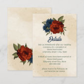 焦橙色 ネイビー 花 ウェディング エンクロージャーカード (正面/裏面)