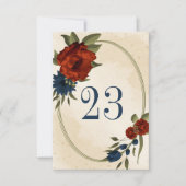 焦橙色 ネイビー 花 幾何学的な テーブル ナンバー 招待状 (正面)