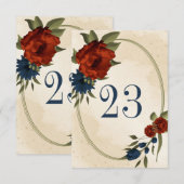 焦橙色 ネイビー 花 幾何学的な テーブル ナンバー 招待状 (正面/裏面)