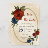 焦橙色 ネイビー 花 植物 セーブザデート (正面/裏面)