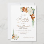 焦橙色 白玫瑰 花卉 生日 早午餐邀请函 招待状 (正面)