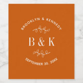 焦橙色 花卉植物 ウェディング カップル名 ワインラベル (シングルラベル)