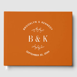 焦橙色 花卉植物 ウェディング カップル ネーム ゲストブック