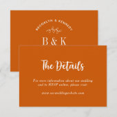 焦橙色 花柄 ボタニカル ウェディング カップル名 エンクロージャーカード (正面/裏面)