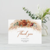 焦橙色 銅のような花 パンパス草 乾燥した扇風機 サンキューカード (スタンド正面)