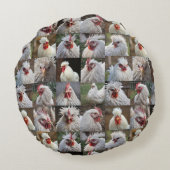 "焦点の羽:白い鶏のポートレート" ラウンドクッション (裏面)