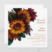 焦素朴火オレンジフローラ結婚式招待状 (正面/裏面)