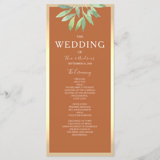 焦素朴火オレンジ結婚式 プログラム (正面)