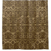 焦茶および金ゴールドのダマスク織パターン シャワーカーテン (正面)