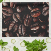 焦茶の焼かれたコーヒー豆の質 キッチンタオル (折り畳み)