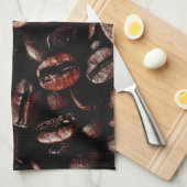 焦茶の焼かれたコーヒー豆の質 キッチンタオル (四つ折り)