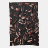 焦茶の焼かれたコーヒー豆の質 キッチンタオル (縦)