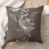 焦茶の花柄パターン クッション (ブランケット)