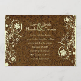 焦茶の革クリーム色のレースの結婚式招待状 招待状