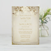 焦茶色とゴールドのマグノリアのウェディング 招待状 (スタンド正面)