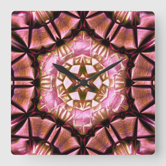 焼いた糸で磨かれたピンクがかったサーモンのロケット スクエア壁時計 (正面)