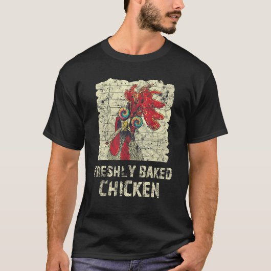 焼きたての鶏 黒と白 Tシャツ (正面)