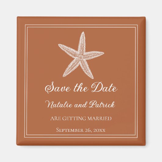 焼きオレンジのヒトデ日付磁石を保存 マグネット (正面)