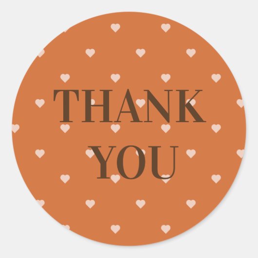 焼きオレンジのミニハート背景ありがとう ラウンドシール (正面)